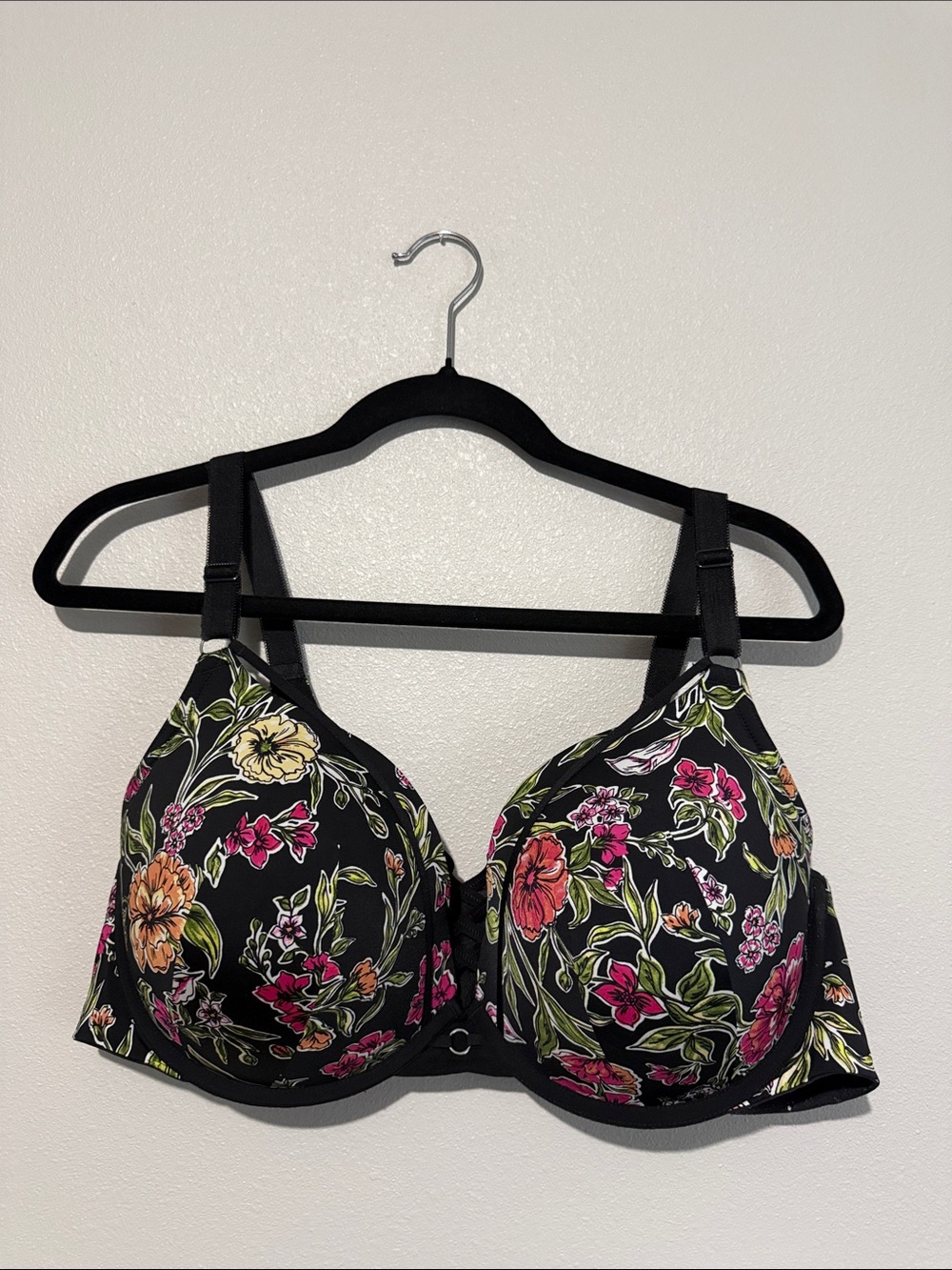 Floral Underwire Bra in Black with Pink & Green Accents